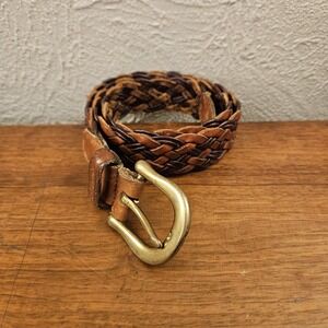 Vintage COACH 3914 Womens British Tan Leather Braided Woven Belt Small Brass